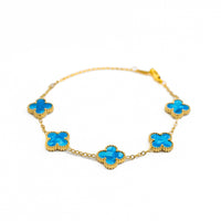 Gold Pearl Clover Bracelet (Blue)