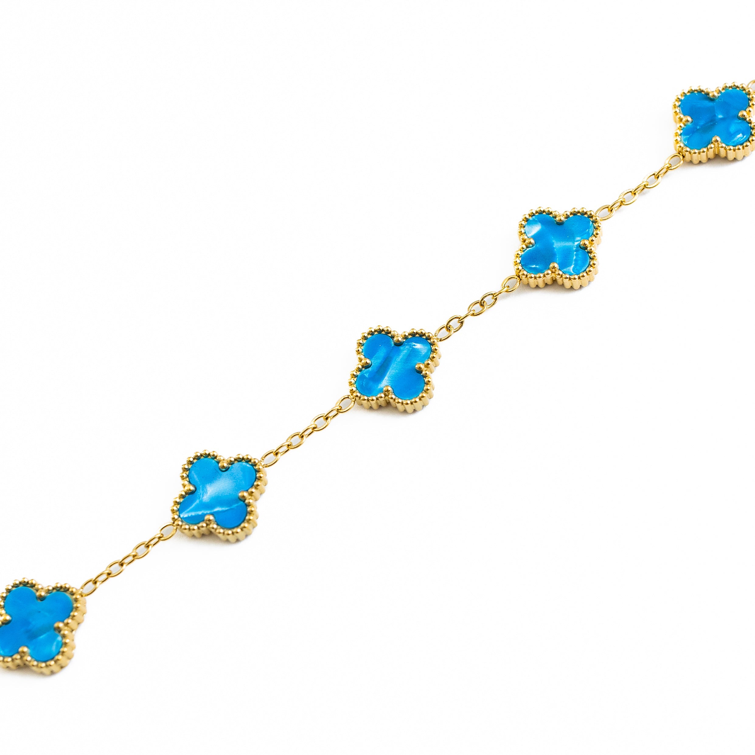 Gold Pearl Clover Bracelet (Blue)