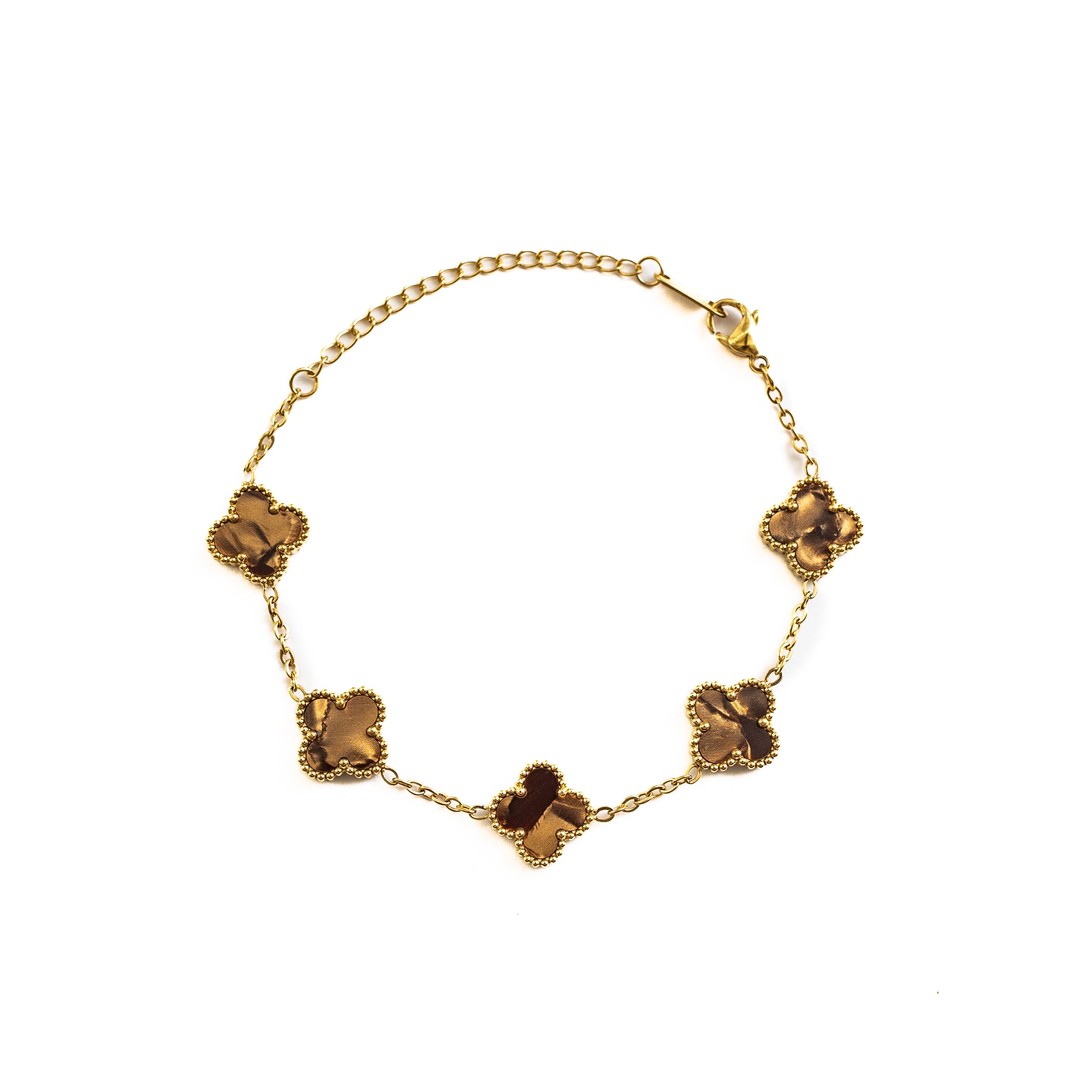 Gold Pearl Clover Bracelet (Chocolate)