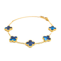 Gold Pearl Clover Bracelet (Navy)