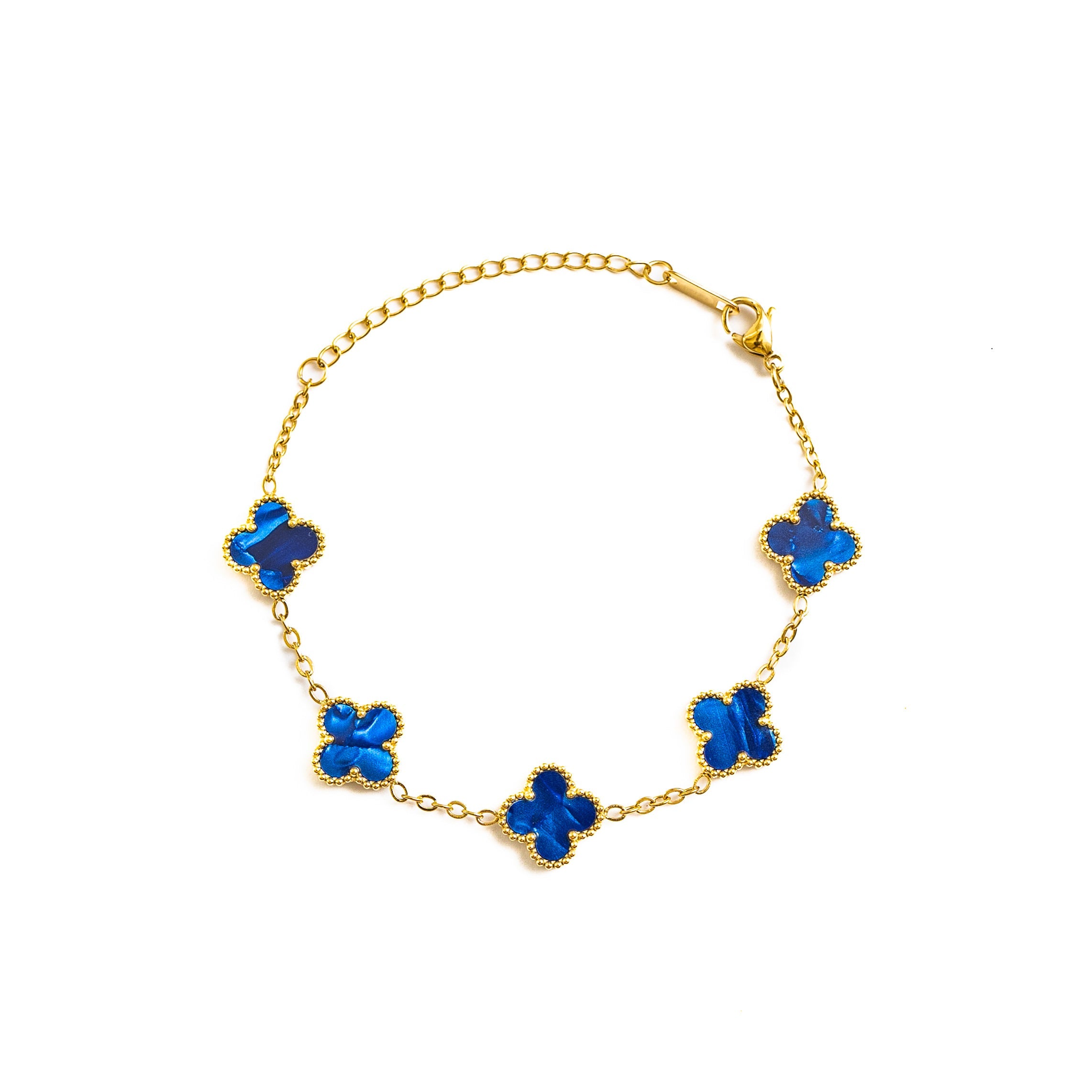 Gold Pearl Clover Bracelet (Navy)