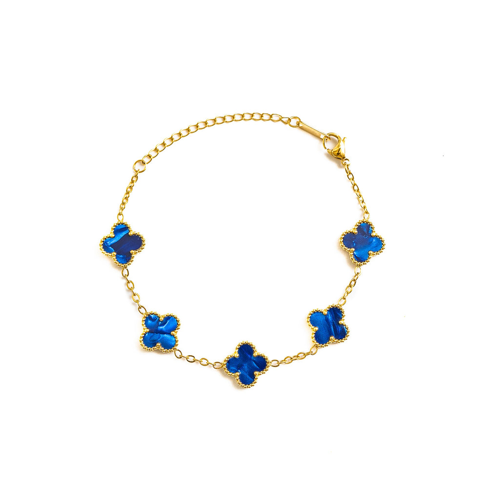 Gold Pearl Clover Bracelet (Navy)