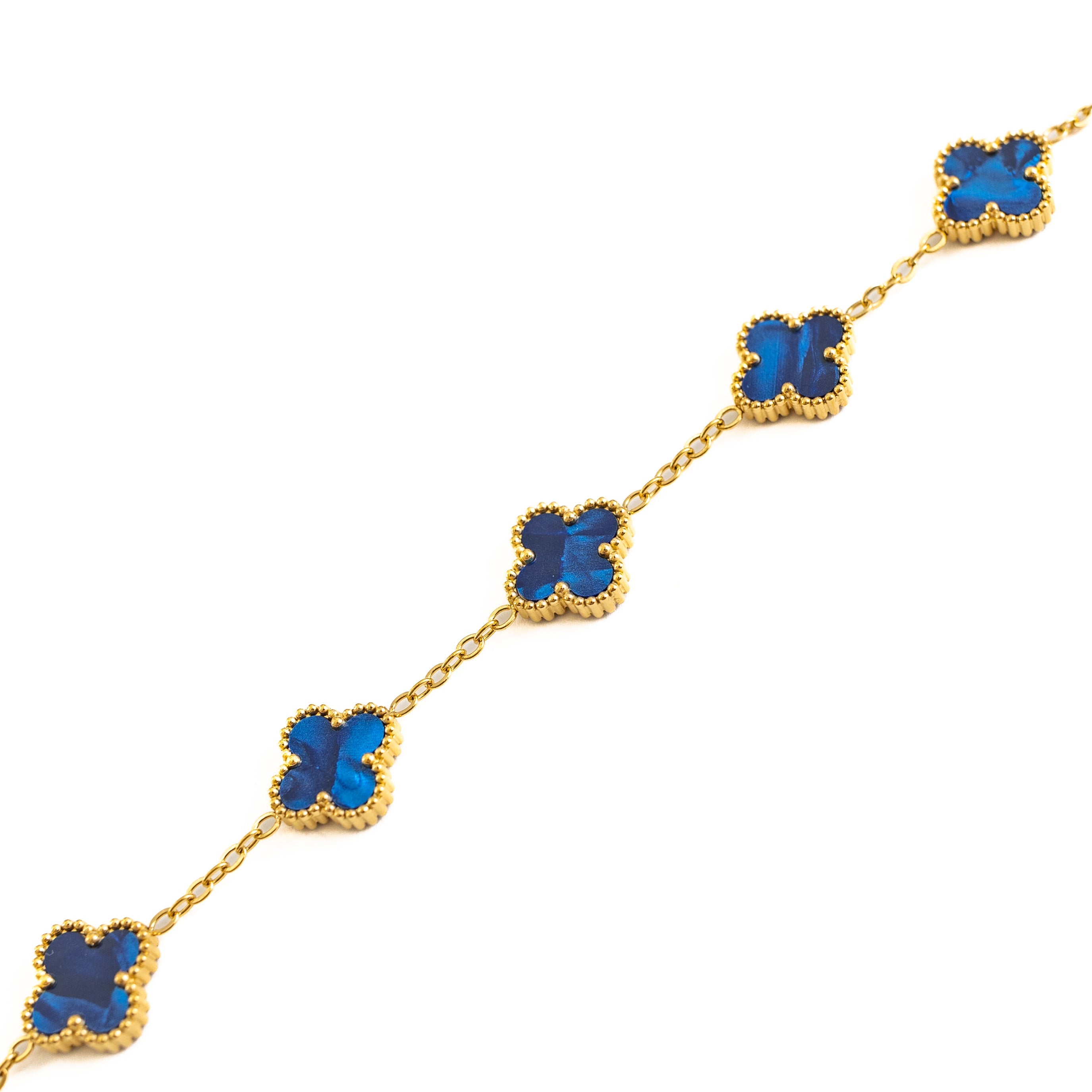 Gold Pearl Clover Bracelet (Navy)