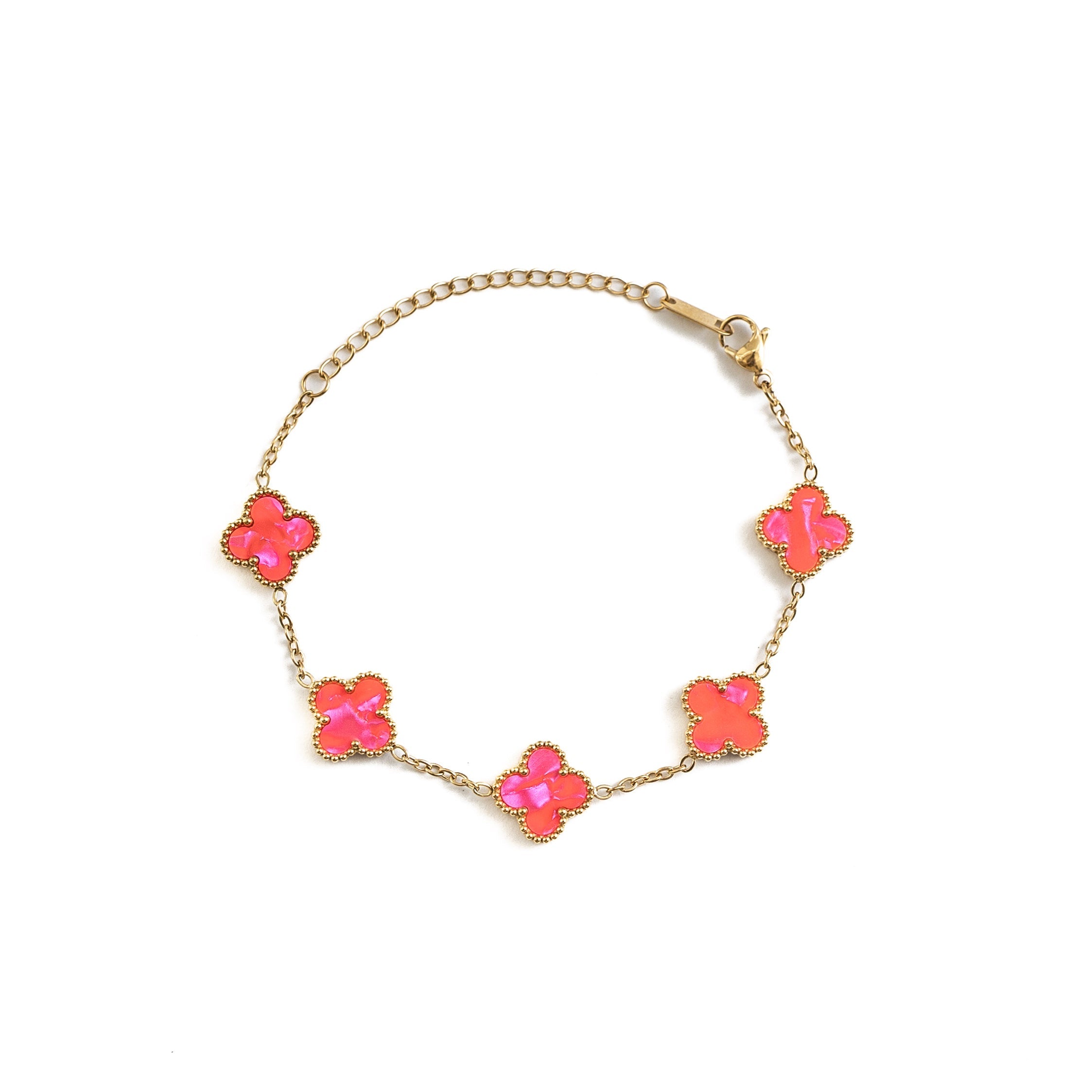 Gold Pearl Clover Bracelet (Pink)