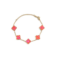 Gold Pearl Clover Bracelet (Pink)