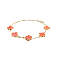 Gold Pearl Clover Bracelet (Pink)