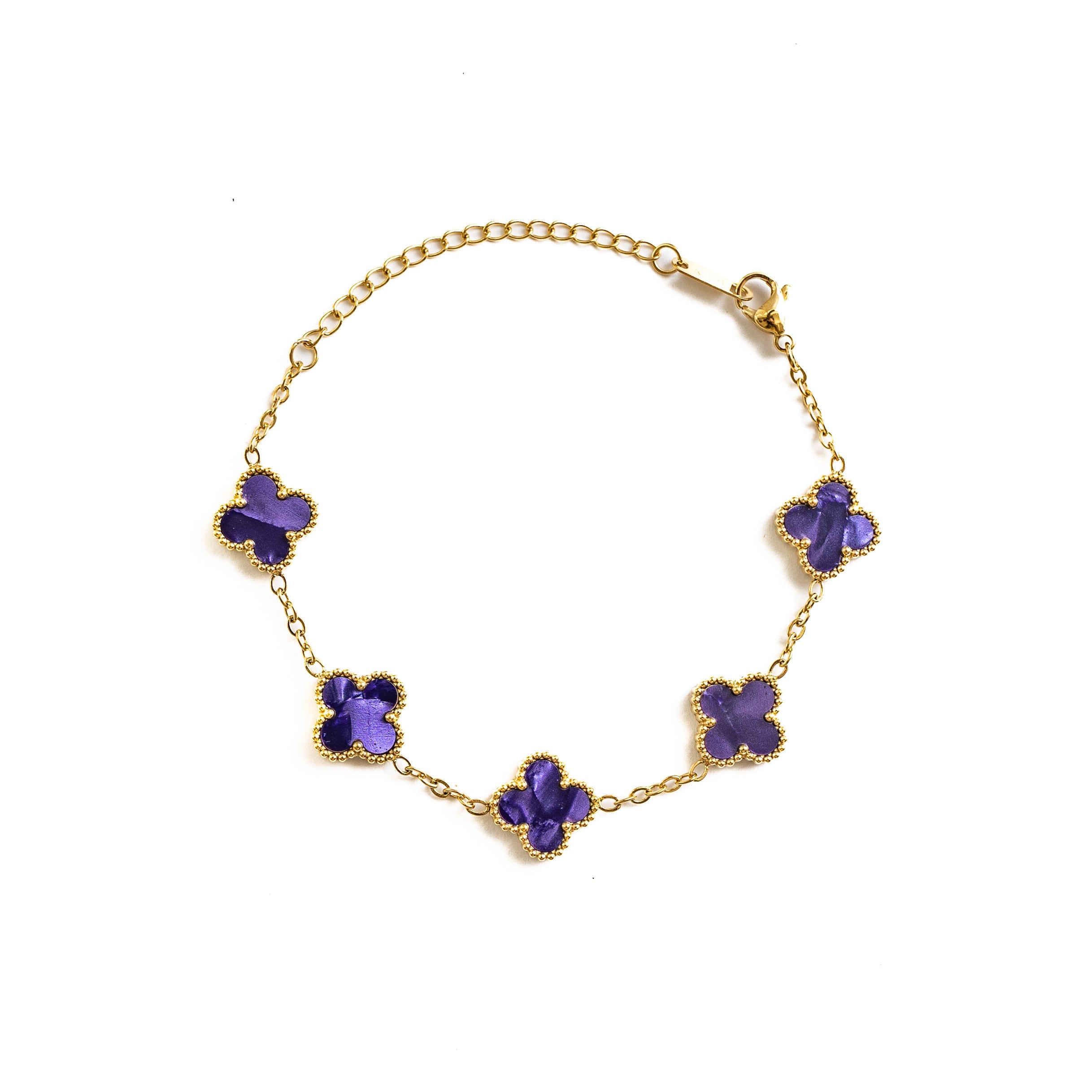 Gold Pearl Clover Bracelet (Purple)
