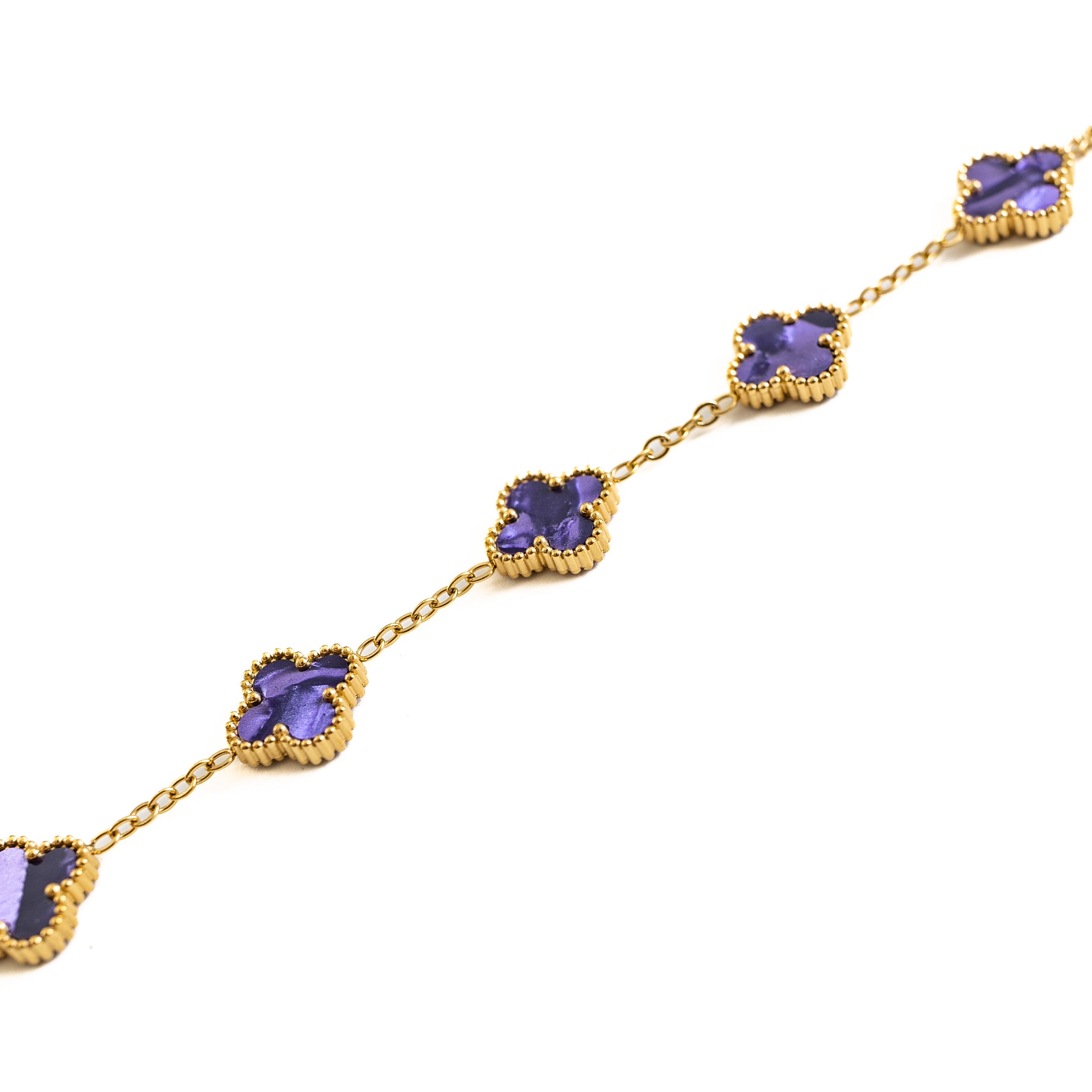 Gold Pearl Clover Bracelet (Purple)