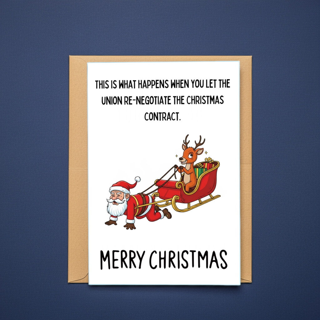 CHRISTMAS UNION RE-NEGOTIATES Funny Christmas Card