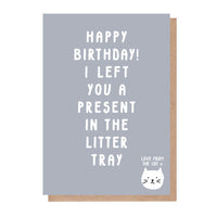 Cheeky Cat Birthday Card - Present In The Litter Tray