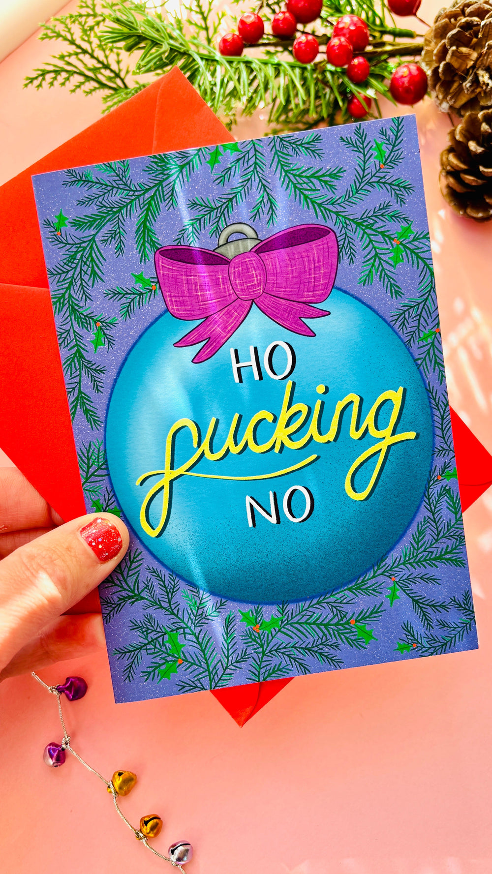 Ho f**ucking No Illustrated sweary Christmas card