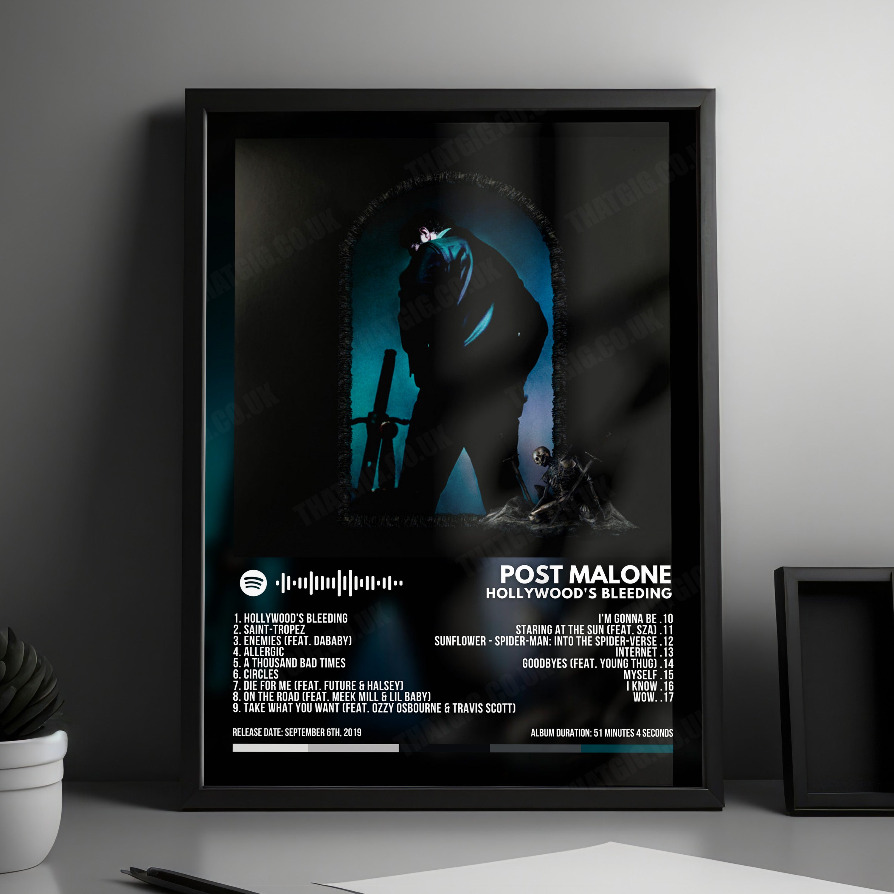 Post Malone "Hollywood's Bleeding" Album Cover Poster - with Complete Tracklist