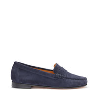 Women's Penny Loafers Leather Sole, navy blue suede