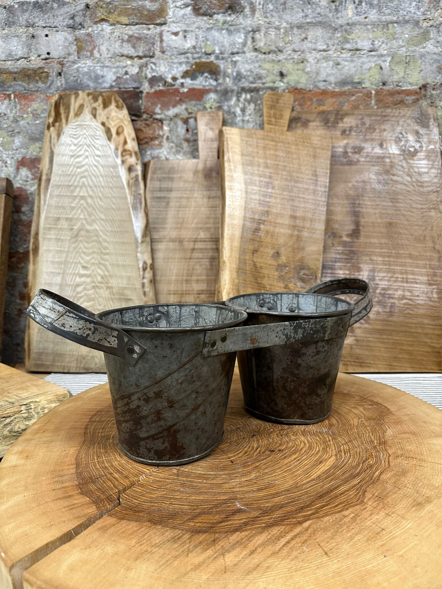 Herb Plant Double Metal Pot Planter / Utensil Pen Pot Desk Tidy / Cutlery Holder