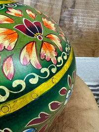 Vintage Painted Indian Water Pot Vase / Riveted Hand Beaten Metal Plant Pot A