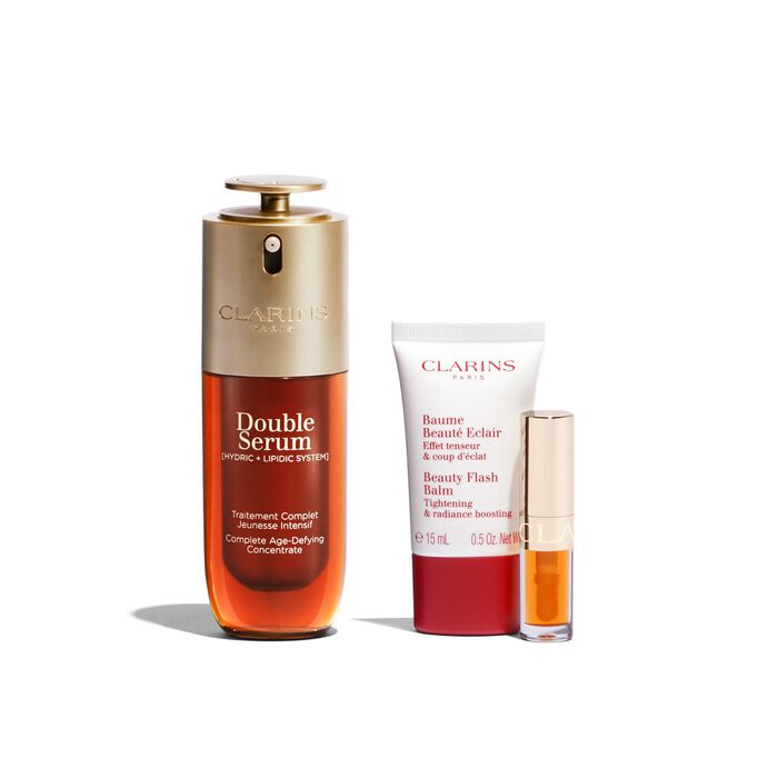 Clarins Double Serum 50ml + Beauty Flash Balm 15ml + Lip Comfort Oil