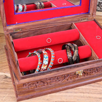 Intricate Sheesham Wood Jewellery Box with Luxury Velvet Lining