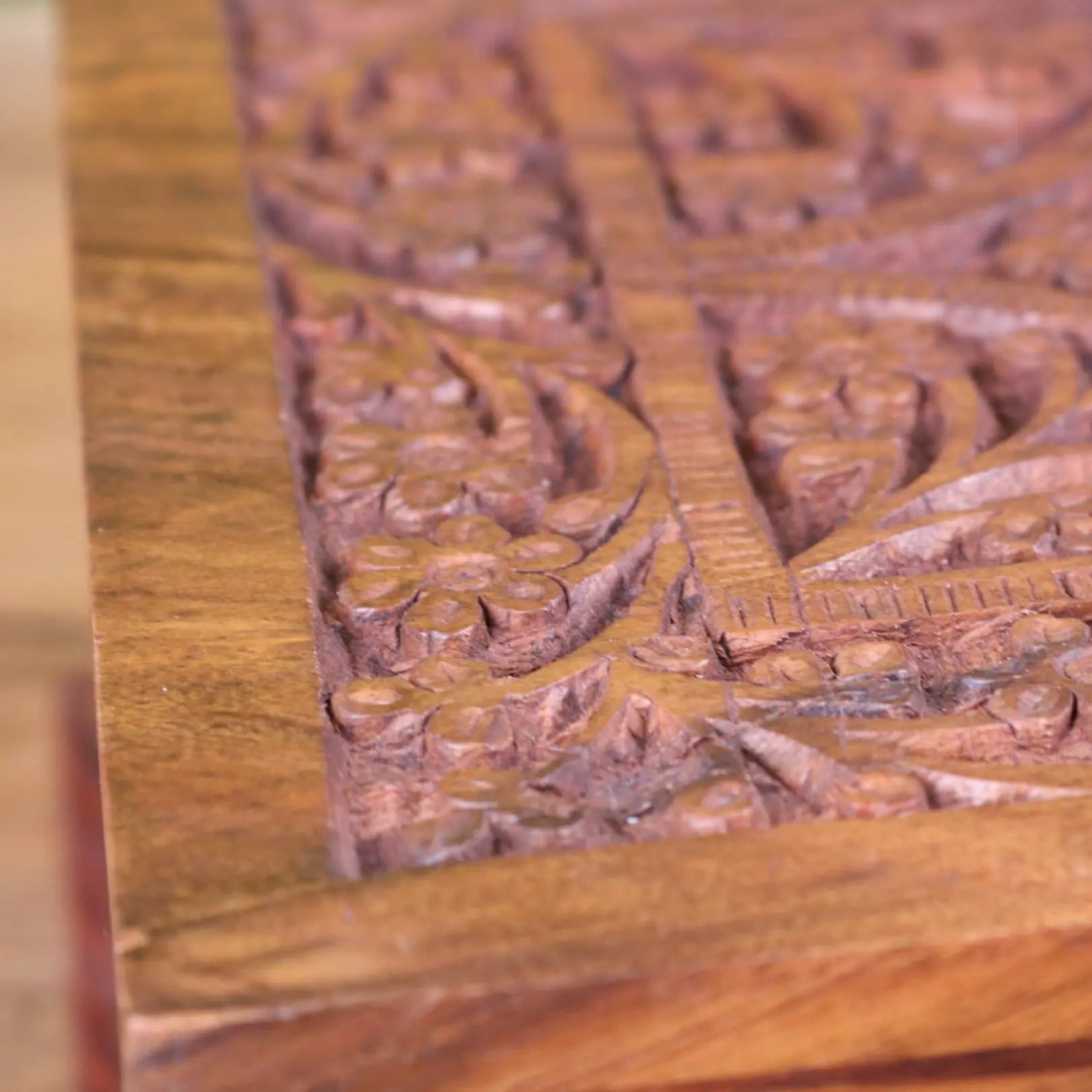 Intricate Sheesham Wood Jewellery Box with Luxury Velvet Lining