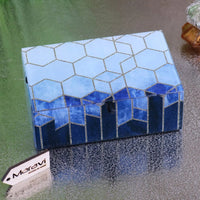 Konark Geometric Glass Jewellery Box with Blue Tones and Silver Glitter