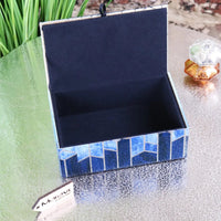 Konark Geometric Glass Jewellery Box with Blue Tones and Silver Glitter