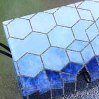 Konark Geometric Glass Jewellery Box with Blue Tones and Silver Glitter