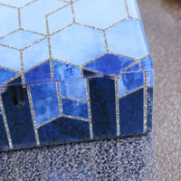 Konark Geometric Glass Jewellery Box with Blue Tones and Silver Glitter