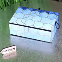 Konark Geometric Glass Jewellery Box with Blue Tones and Silver Glitter