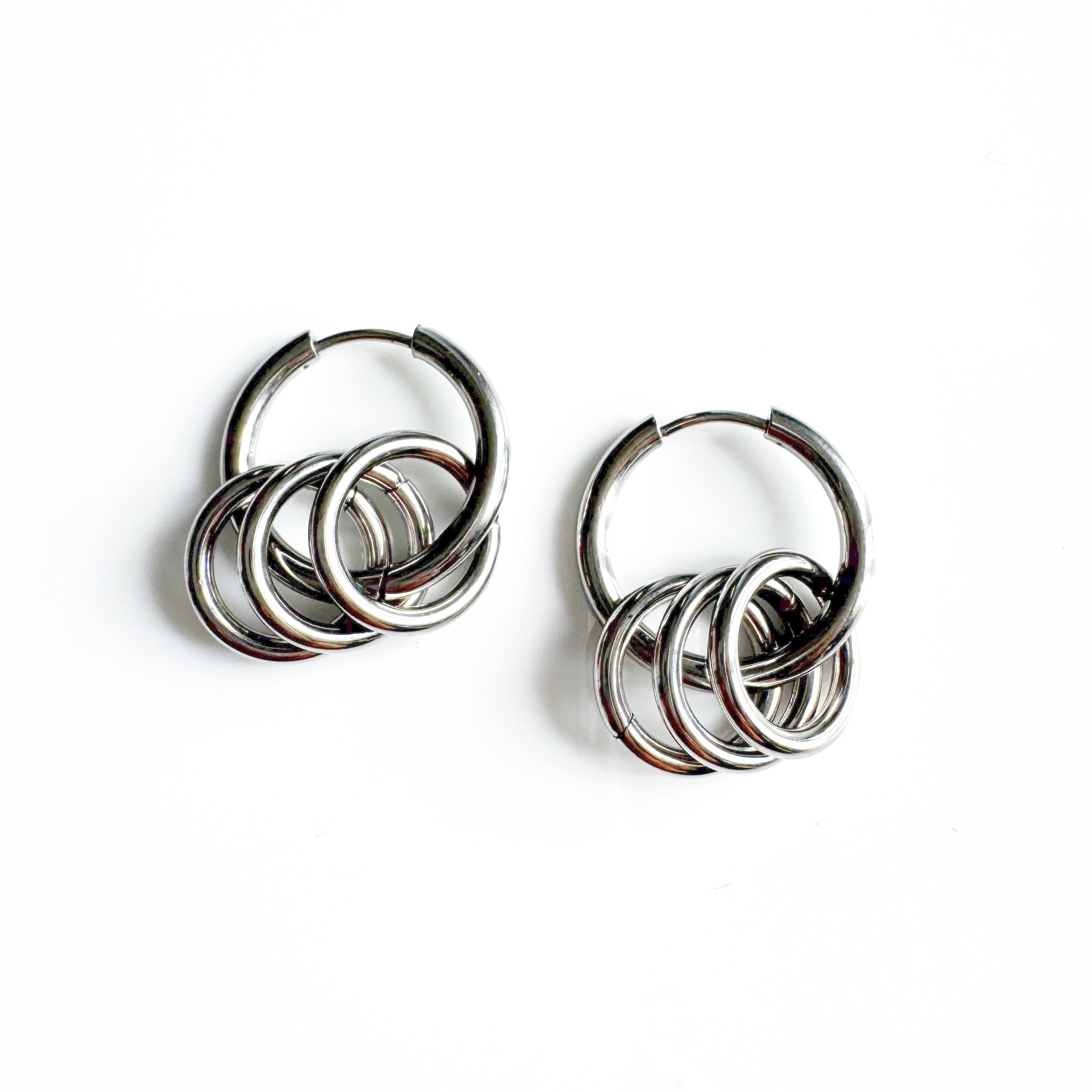 Kingsley Triple Hoop Detail Stainless Steel Hoop Earrings