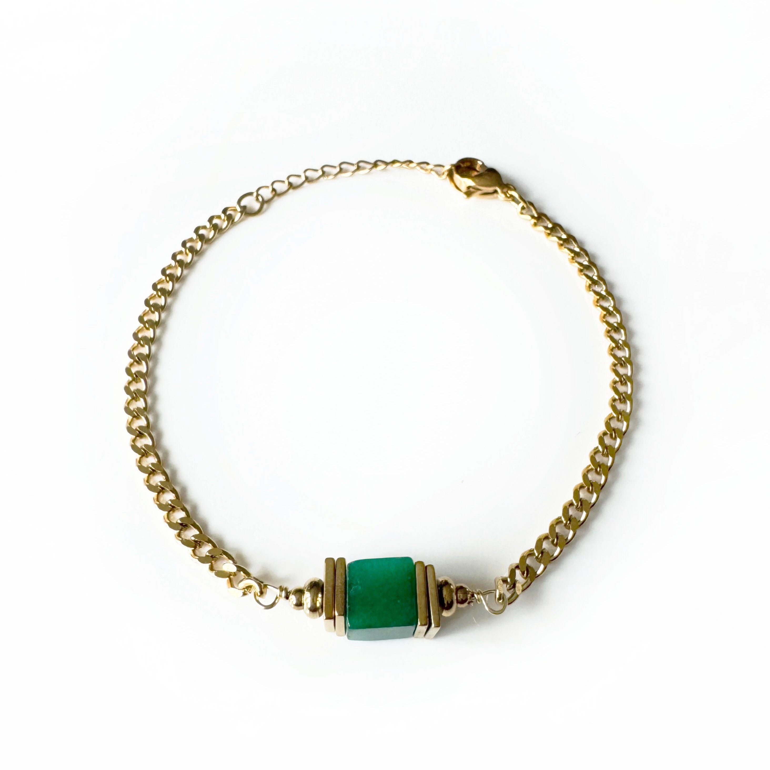 Tavi Stainless Steel Gold Tone Green Stone Charm Bracelet