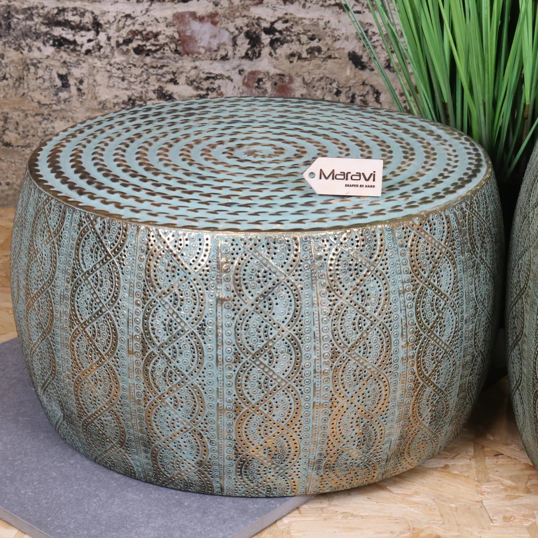 Jodai Drum Side Table Set Antiqued Gold