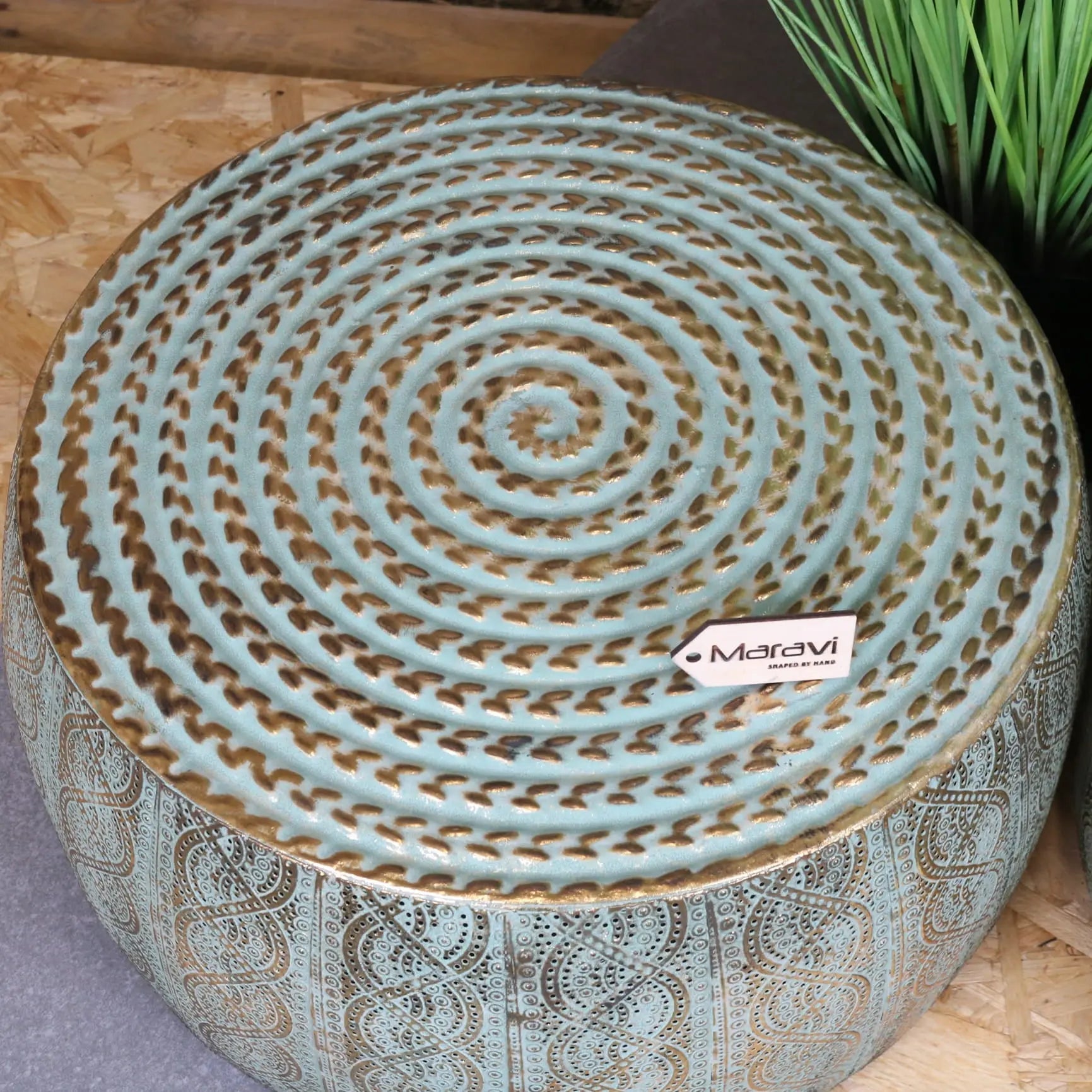 Jodai Drum Side Table Set Antiqued Gold