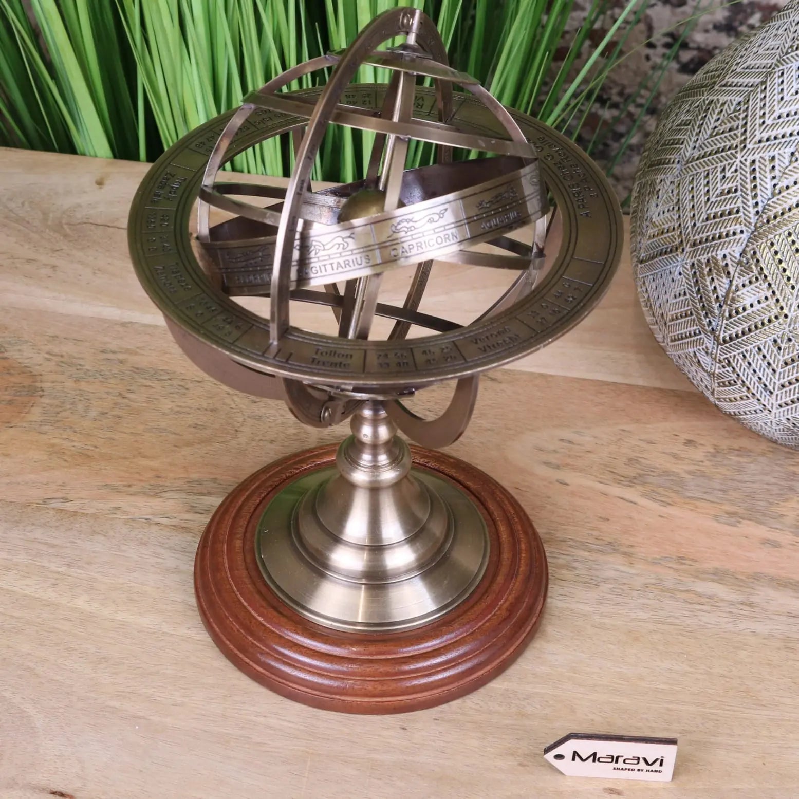 Ponnur Large Brass Armillary Sphere Ornament - 30cm Decorative Desk Piece
