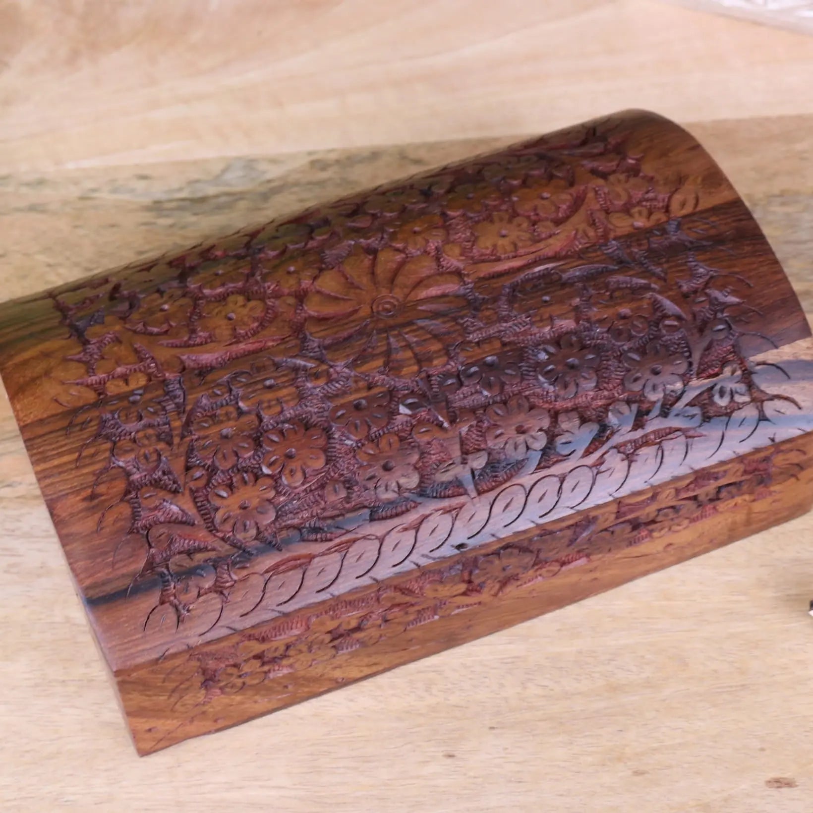 Aipur Sheesham Wood Hand-Carved Treasure Chest Box with Velvet Lining