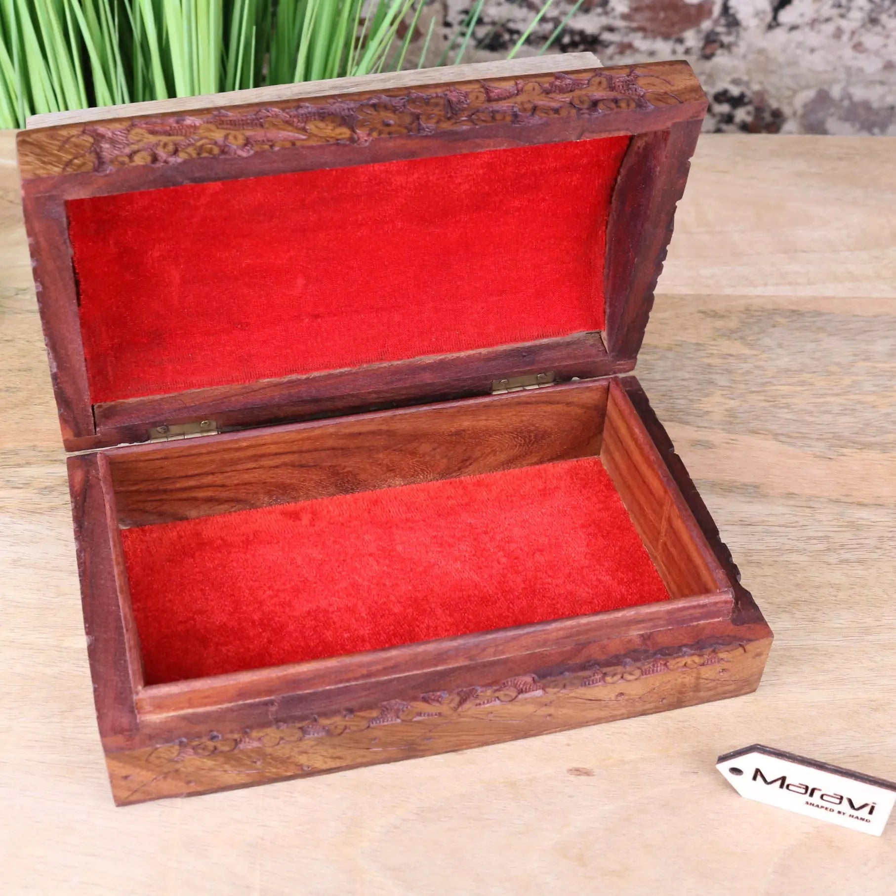 Aipur Sheesham Wood Hand-Carved Treasure Chest Box with Velvet Lining
