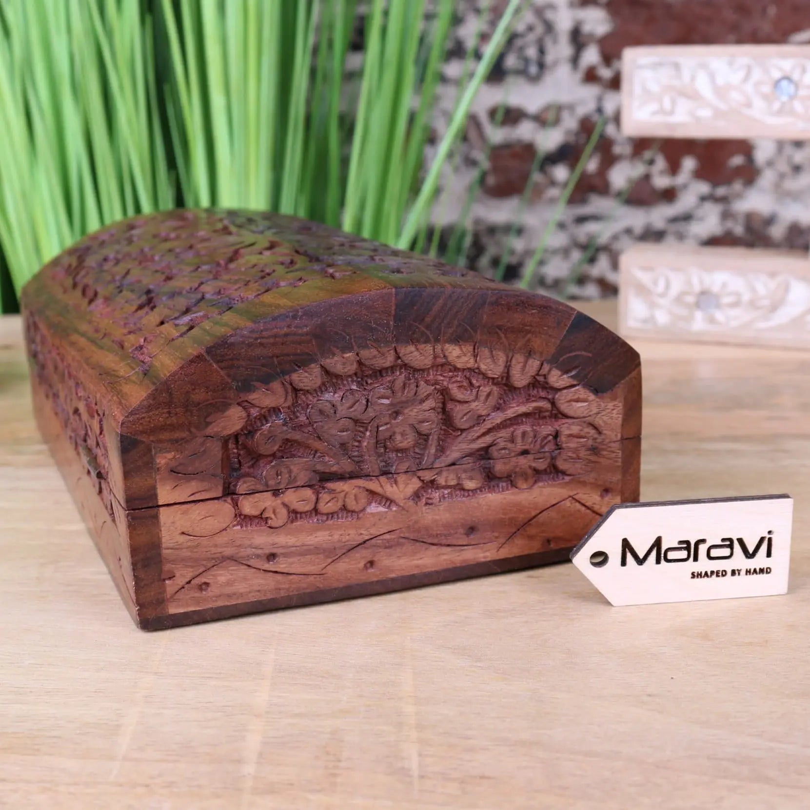 Aipur Sheesham Wood Hand-Carved Treasure Chest Box with Velvet Lining