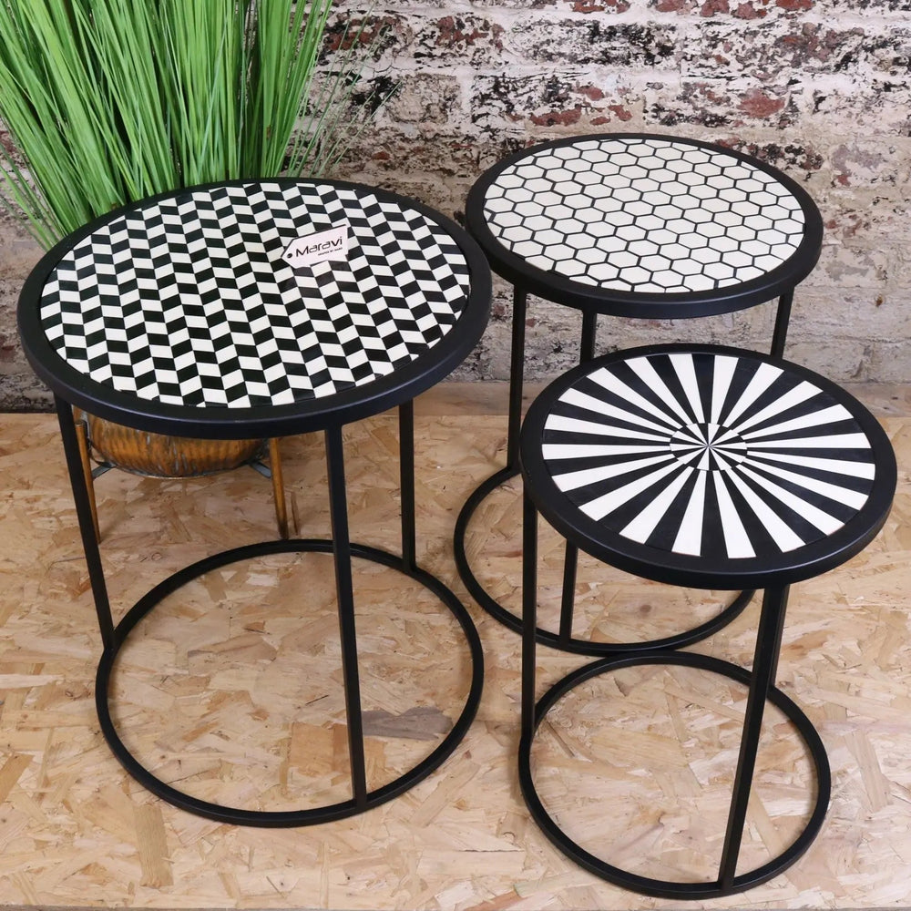 Chinta Modern Black Round Nesting Side Tables