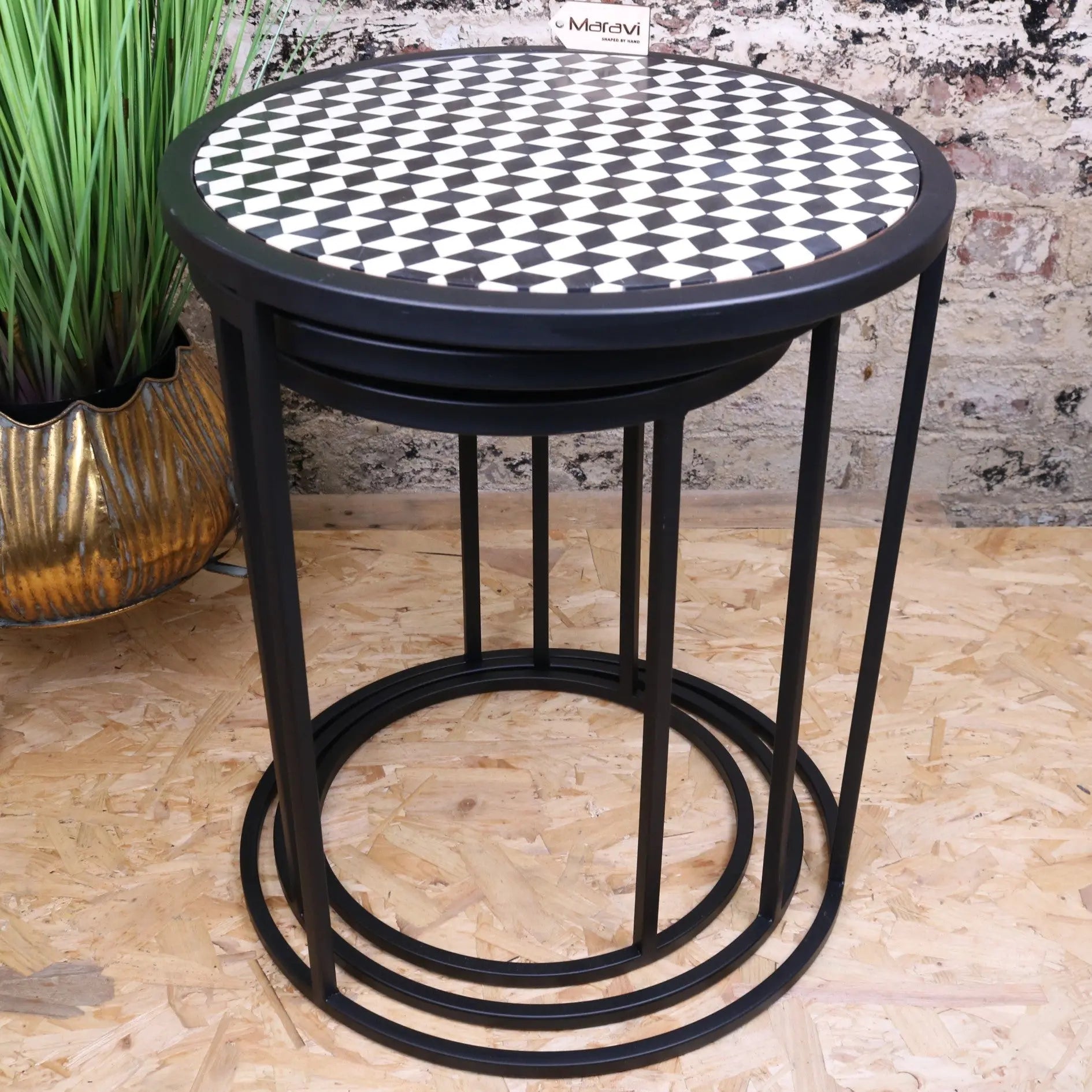Chinta Modern Black Round Nesting Side Tables