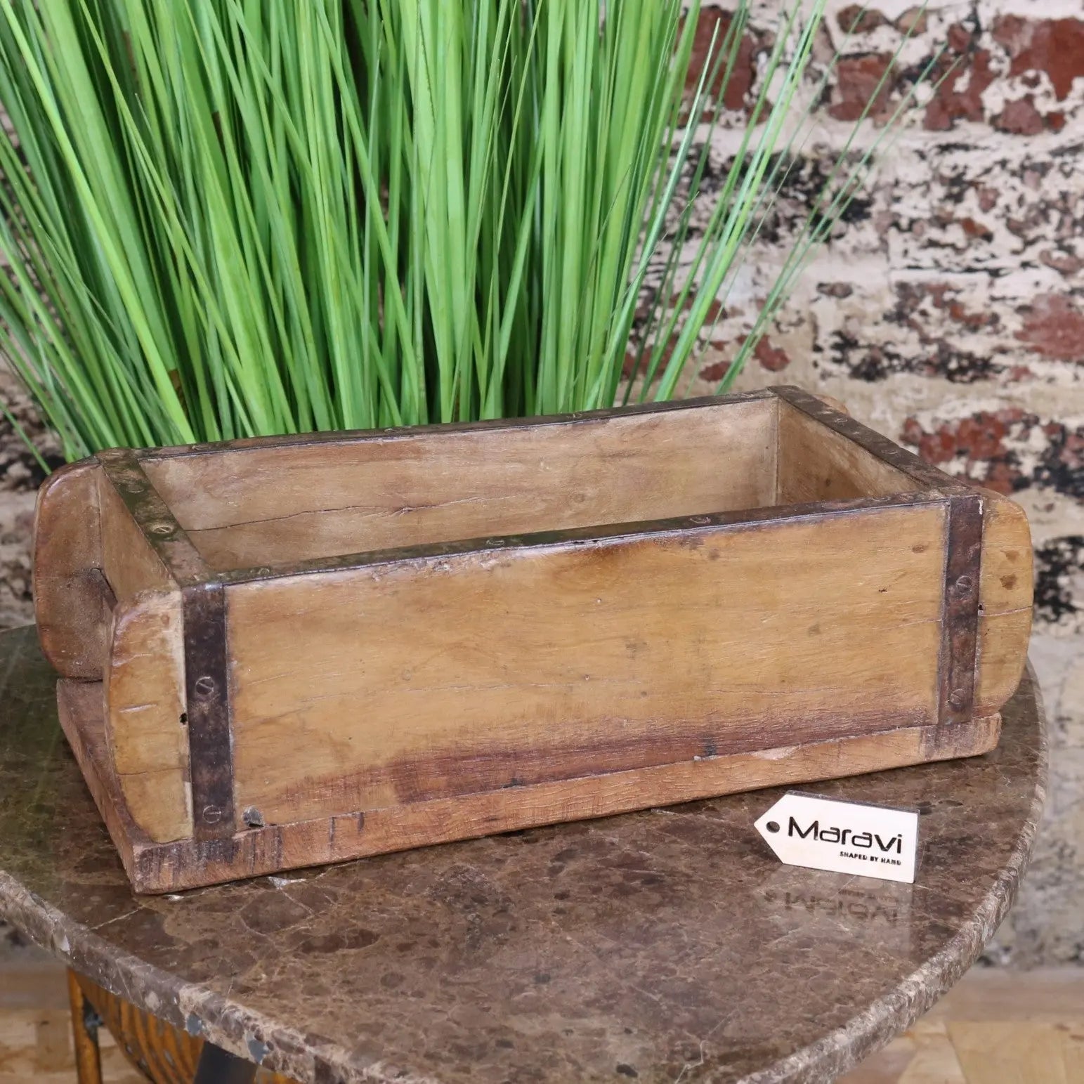 Rustic Vintage Brick Mould Planter - Unique Wood and Metal Décor Piece