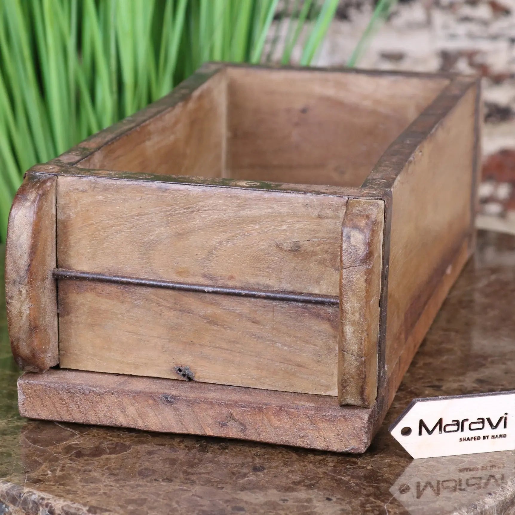 Rustic Vintage Brick Mould Planter - Unique Wood and Metal Décor Piece