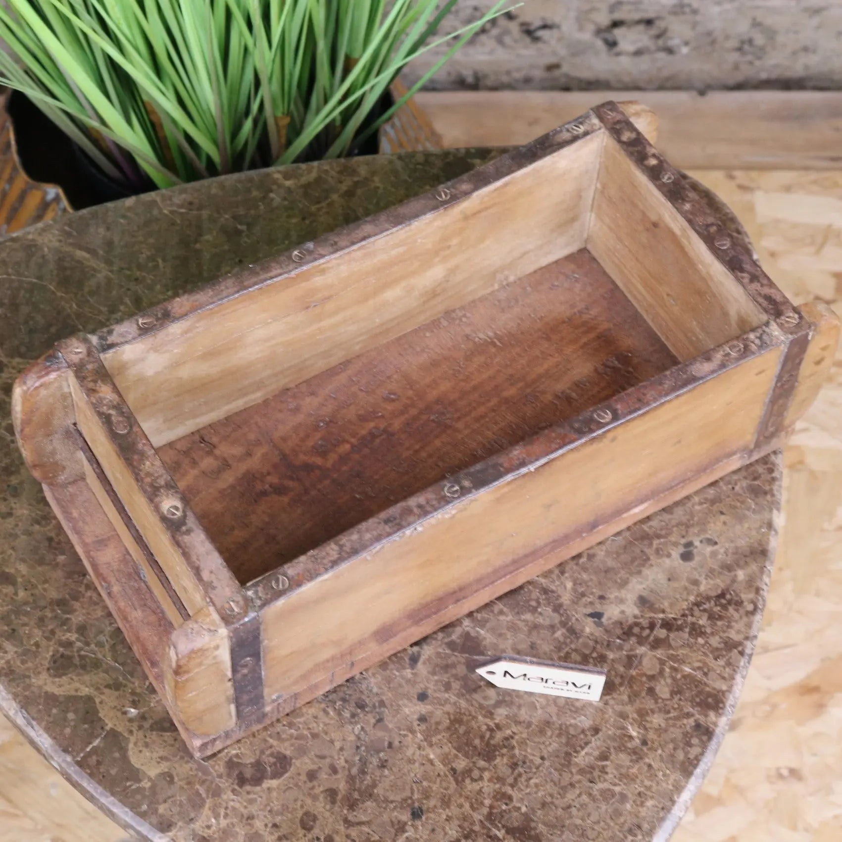 Rustic Vintage Brick Mould Planter - Unique Wood and Metal Décor Piece
