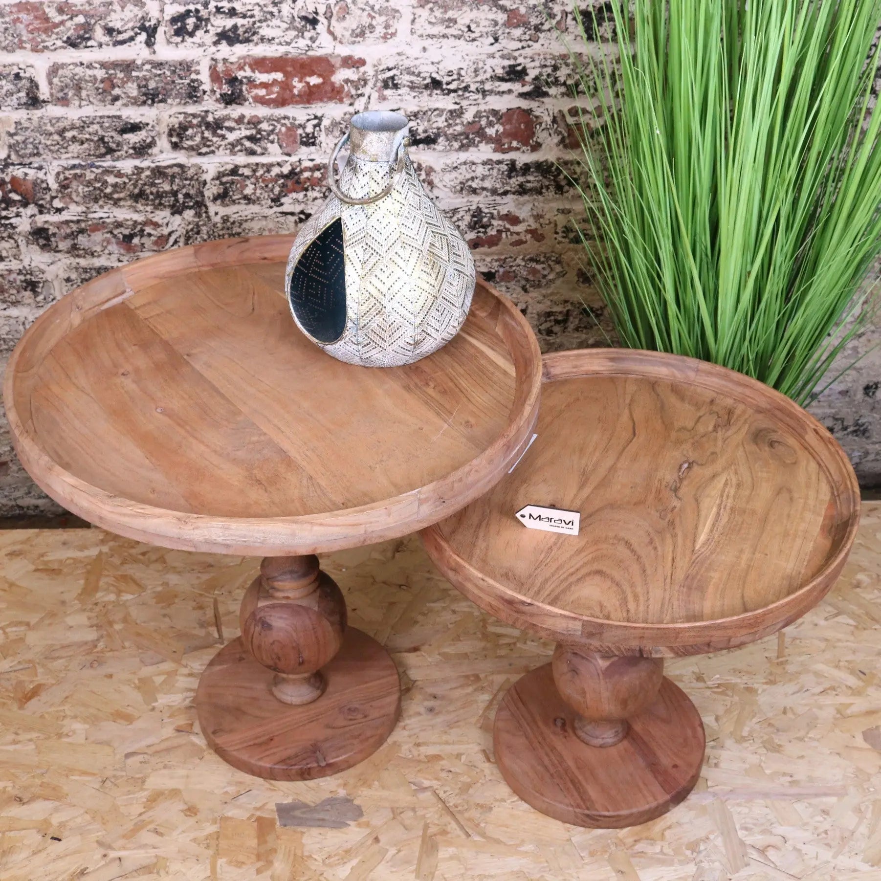 Ucha Set of 2 Wooden Pedestal Side Tables