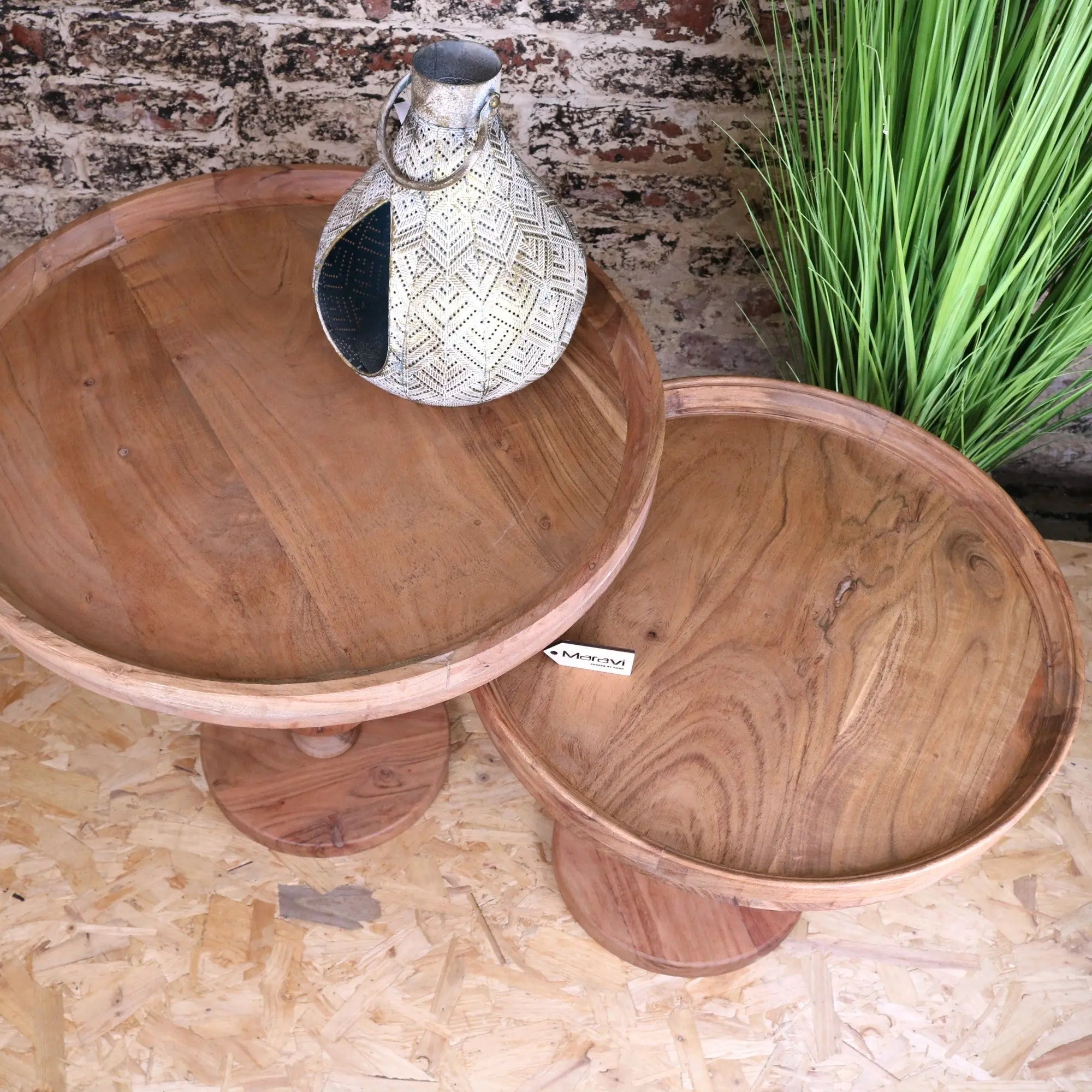 Ucha Set of 2 Wooden Pedestal Side Tables