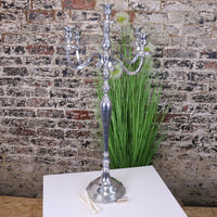 Mula Polished Silver 5 Candle Candelabra Centrepiece - 105cm Luxury Decor