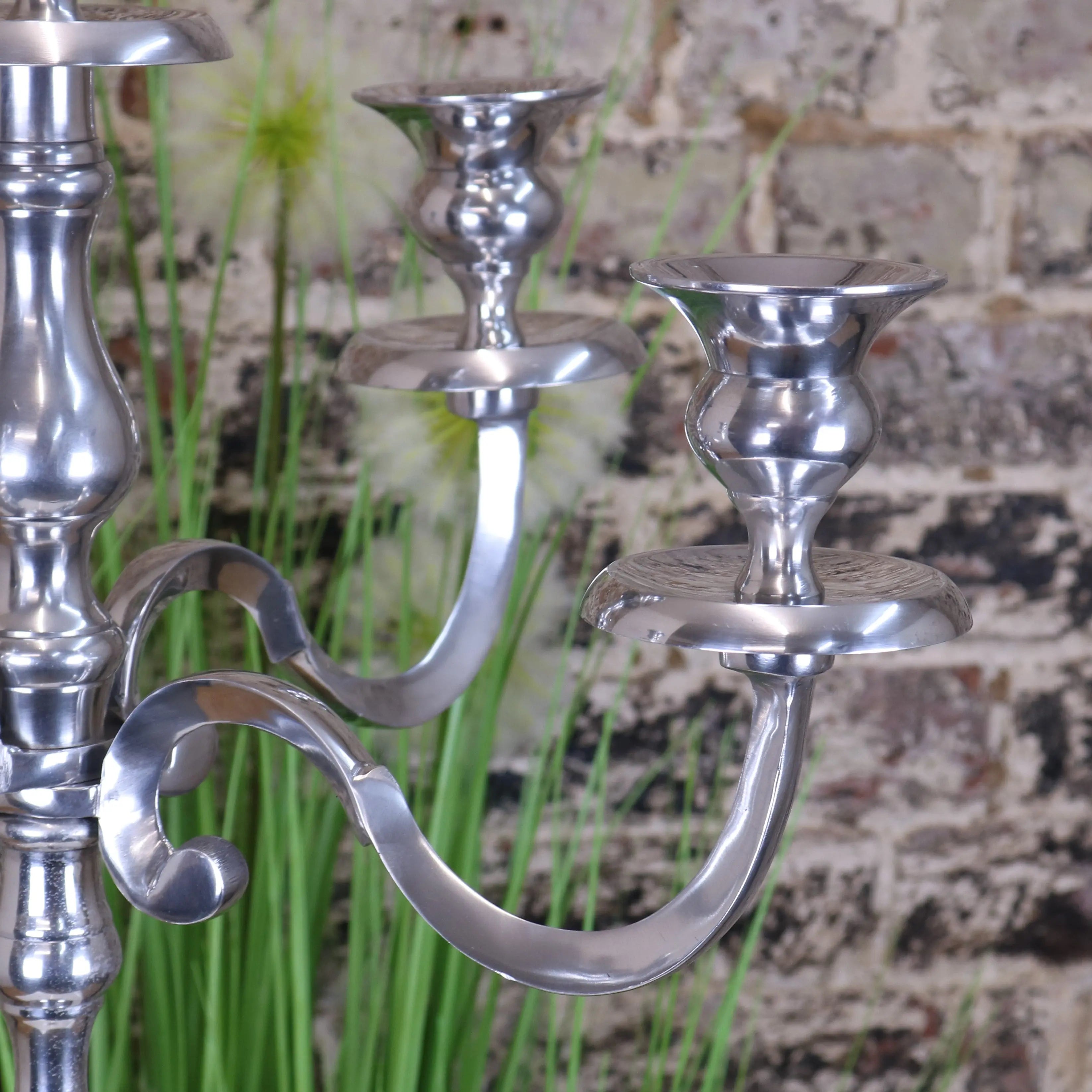 Mula Polished Silver 5 Candle Candelabra Centrepiece - 105cm Luxury Decor