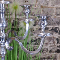 Mula Polished Silver 5 Candle Candelabra Centrepiece - 105cm Luxury Decor