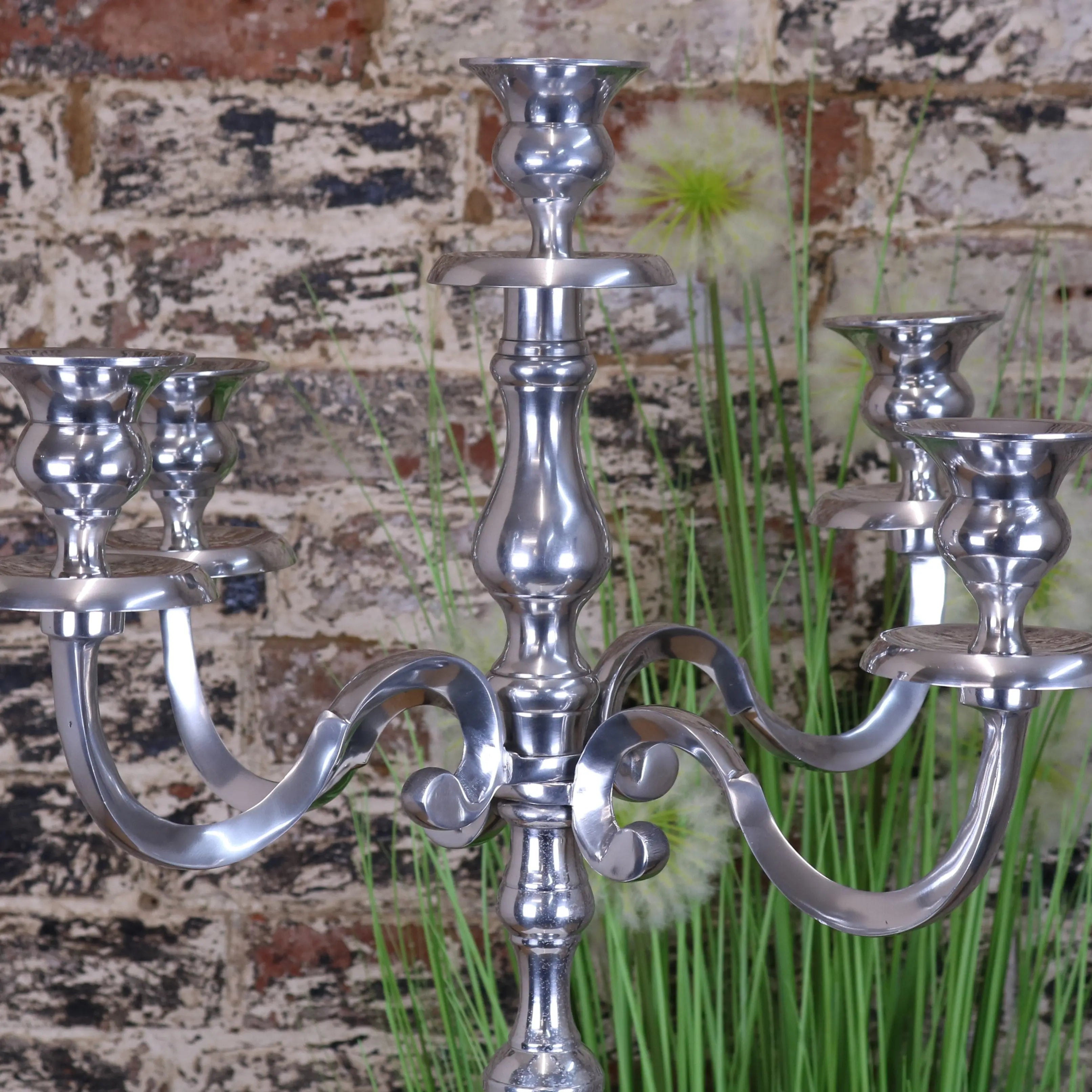 Mula Polished Silver 5 Candle Candelabra Centrepiece - 105cm Luxury Decor