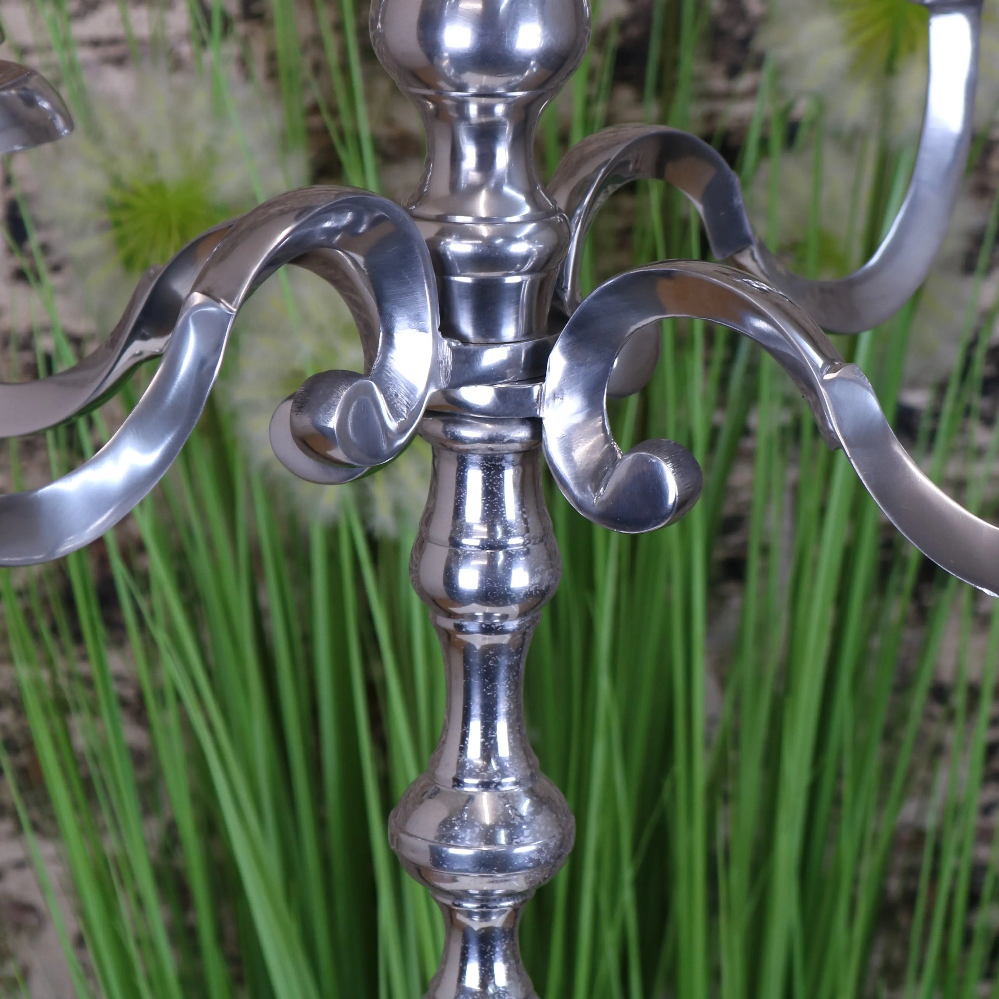 Mula Polished Silver 5 Candle Candelabra Centrepiece - 105cm Luxury Decor