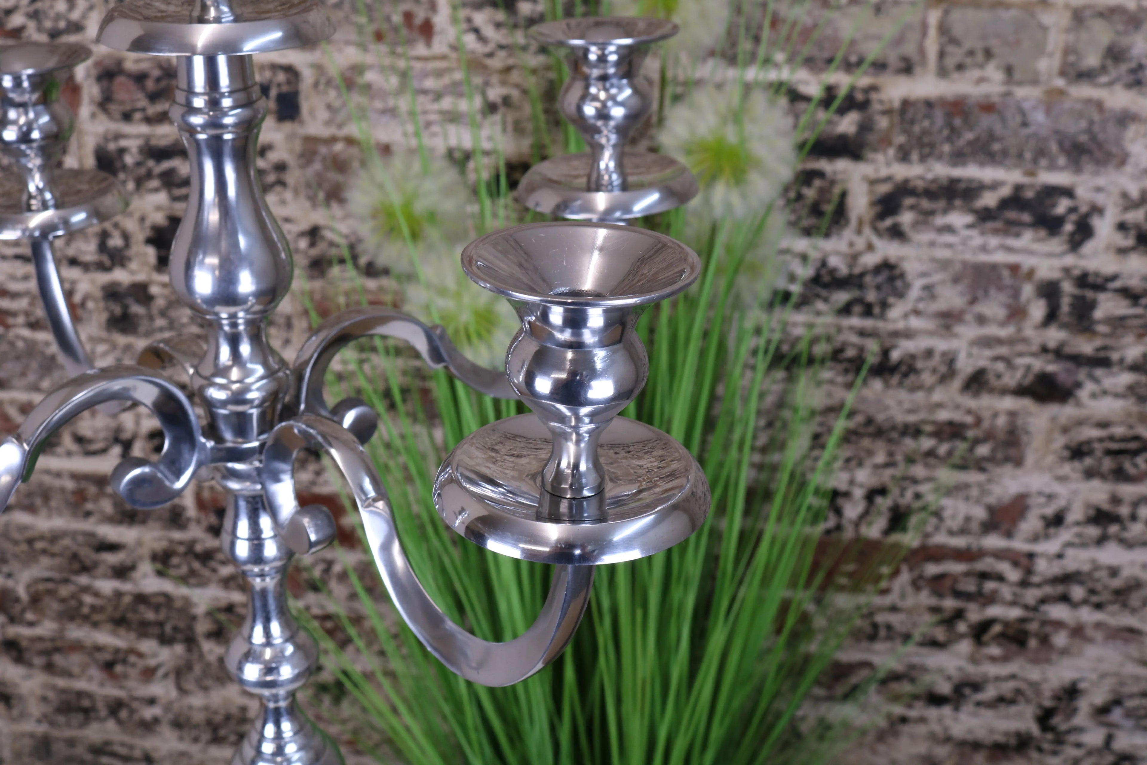 Mula Polished Silver 5 Candle Candelabra Centrepiece - 105cm Luxury Decor