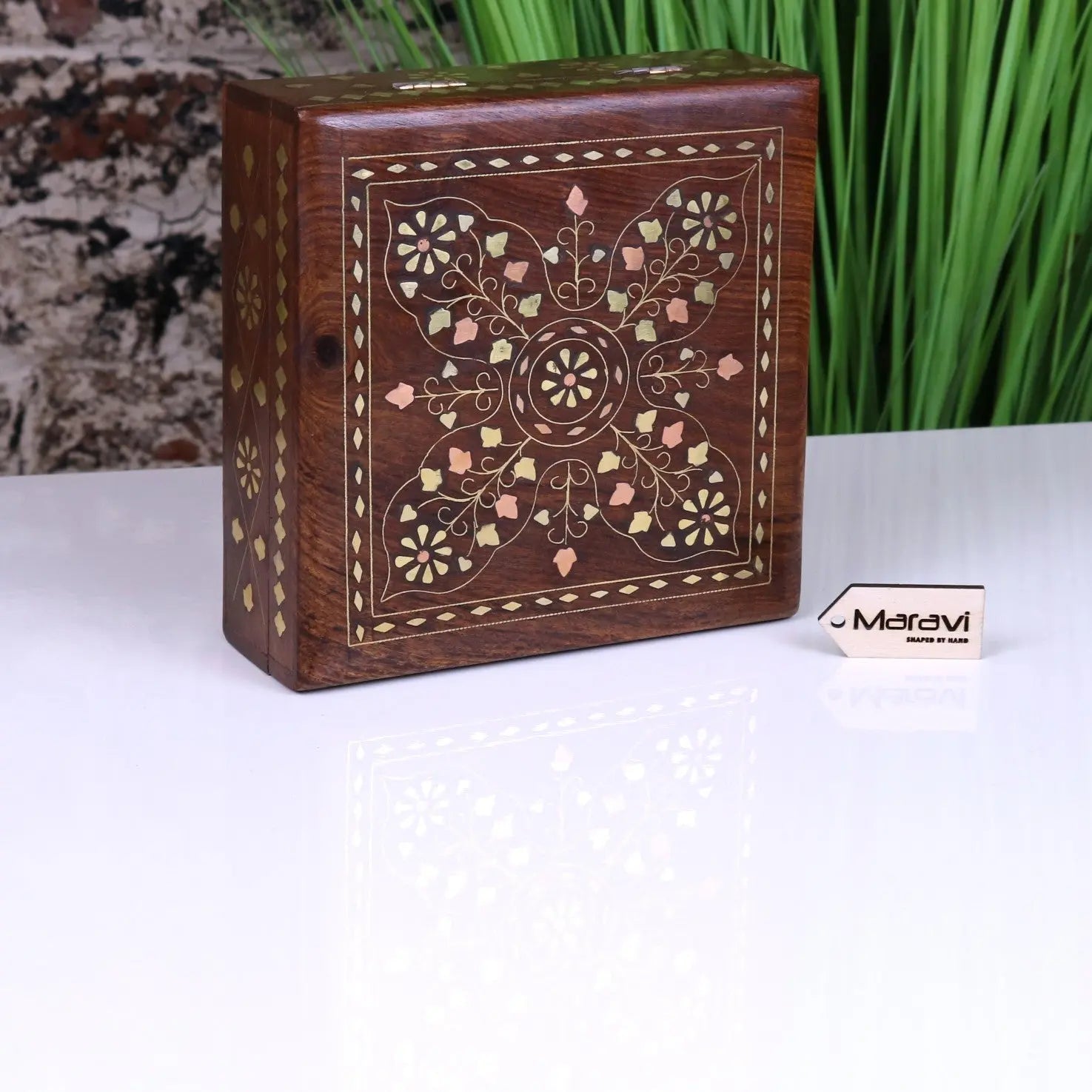 Lila Sheesham Wood Trinket Box with Elegant Brass Inlay