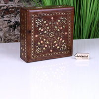 Lila Sheesham Wood Trinket Box Brass Inlay